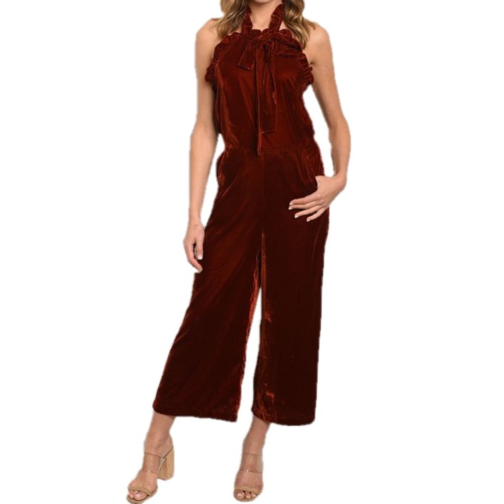 Jumper LARGE Velvet Halter Long Romper Bodysuit Large